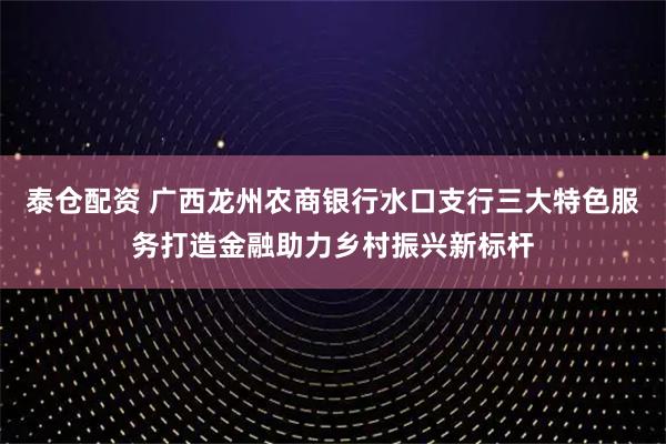 泰仓配资 广西龙州农商银行水口支行三大特色服务打造金融助力乡村振兴新标杆