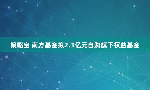 策略宝 南方基金拟2.3亿元自购旗下权益基金